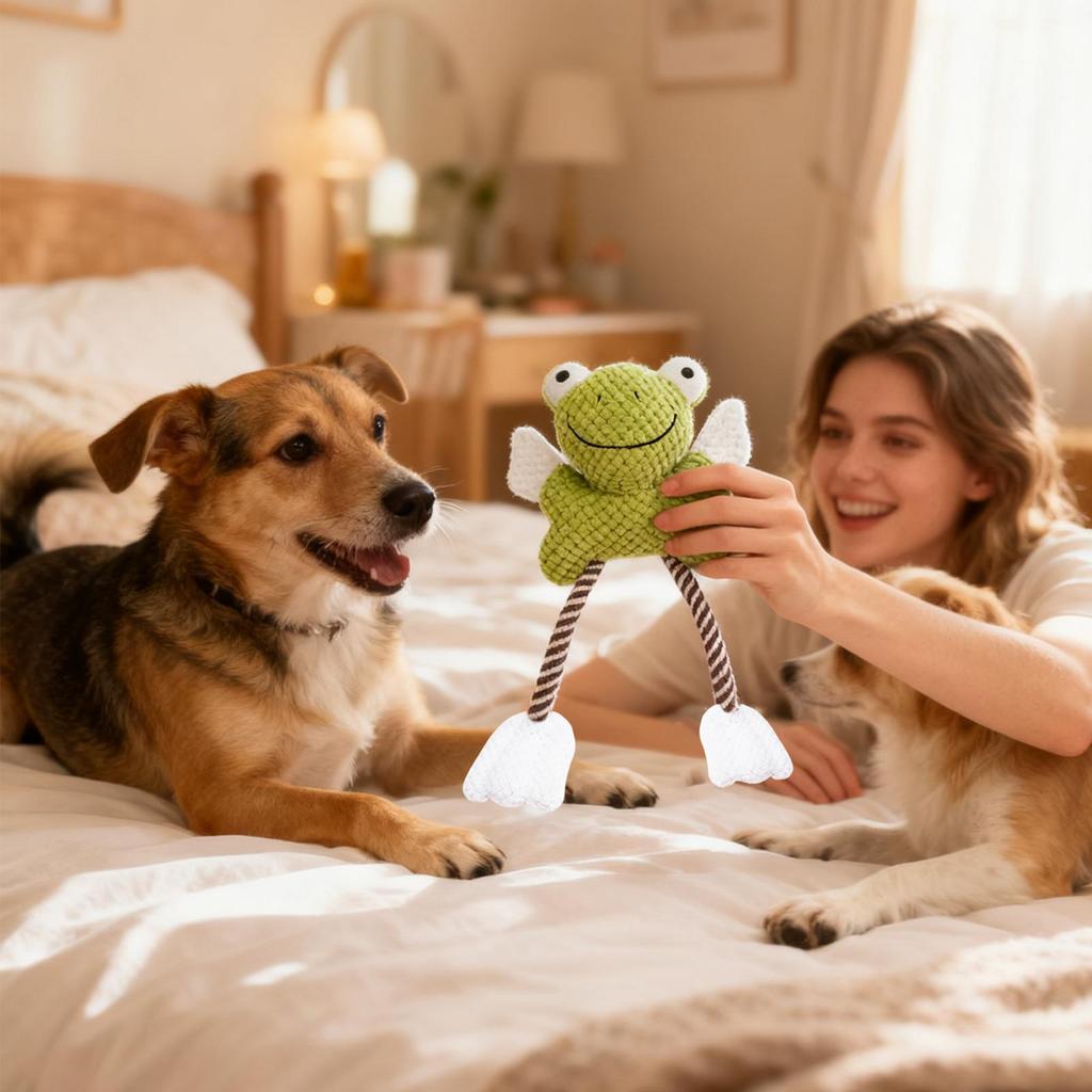 Stuffed Dog Toys Frog Shape Enrichment With Crinkle Squeakers Squeaky Plush Dog Toys For Breed Puppy Teething Chewing Teeth