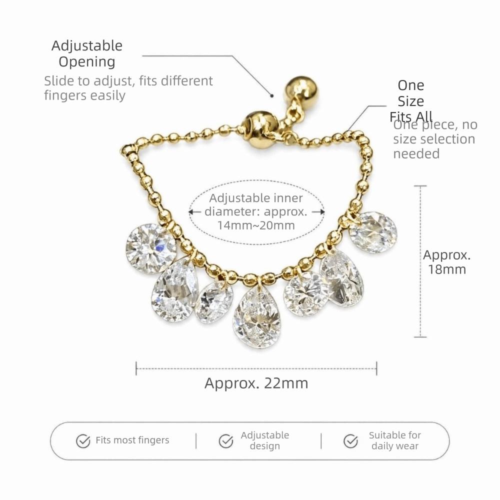 Pull Bead Chain Tassel Ring Water Drop Shape Chain Ring Elegant Charm Ring Women