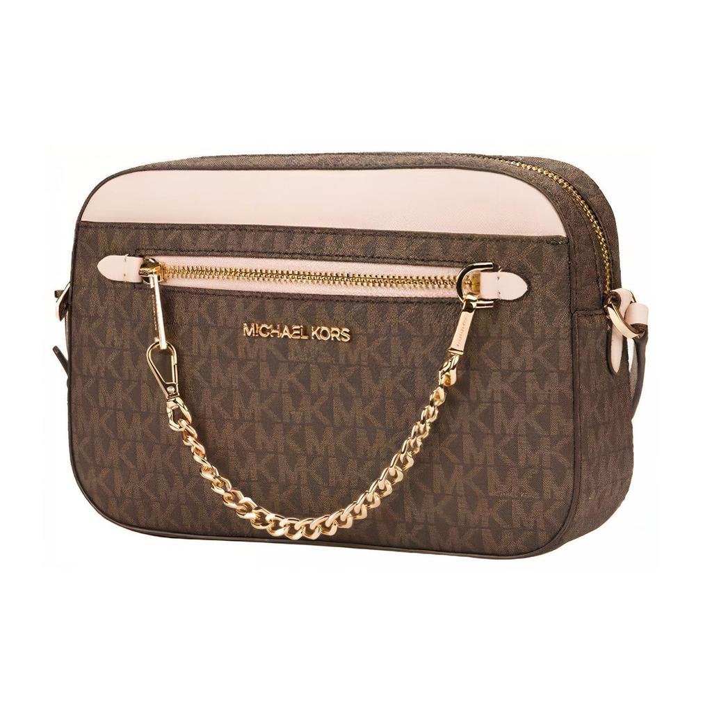 Michael Kors Mk Jet Set Monogramma Logo Catena PVC Pelle Borsa a Tracolla da Fotocamera Donna Rosa Quercia-Marrone 35S1GTTC9B-POWDER-BLUSH