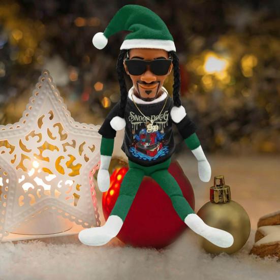 Snoop Elf on The Stool Funny Hip Hop Doll Christmas Ornaments Plush Doll Toy Collectible Home Decoration
