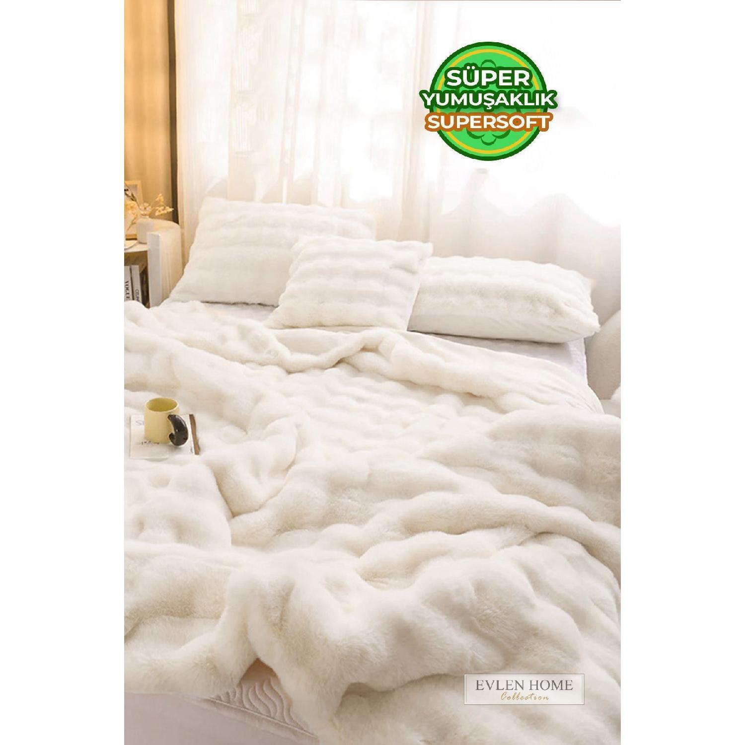 

Bed Cover Double Plush Soft Double Sided Quilt 3 Pcs Loria Broken White Cream білий