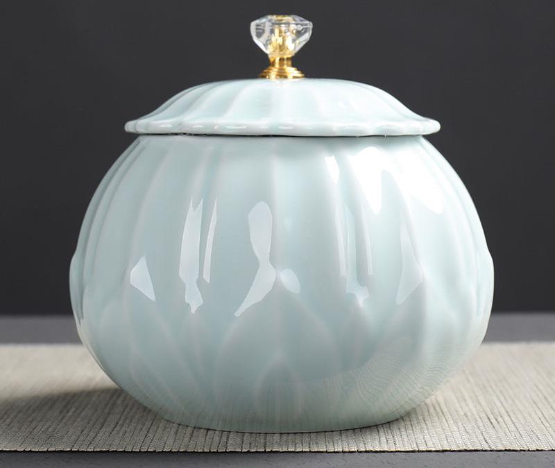 Chinese Style Large Capacity Ceramic Tea Storage Cans Sealed Pot For Kitchen Spices Organizer Celadon Porcelain Tea Coffee Jars