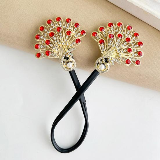 Hair Clip Peacock Phoenix Calla Shape Shiny Rhinestones Inlaid Hair Claw Hand-Embroidered Bun Maker
