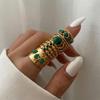 Green Natural Stone Stainless Steel Gold Plated Rings for Women Men Hollow Geometry Female Rings Charms Waterproof Jewelry
