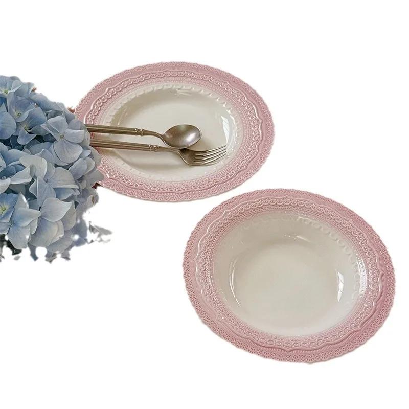 Ceramic Plate French Medieval Grapevine Relief Sweet Cake Plate Underglaze Colored Plate Dinner Set Plates and Dishes