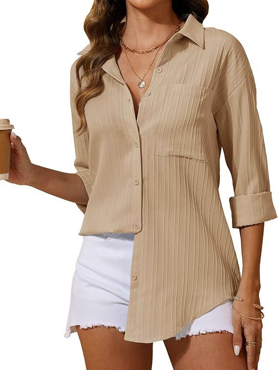 

2025 Autumn European & American Double Stripe Texture Loose Solid Color Women s Casual Long Sleeve Shirt XX-Large хаки