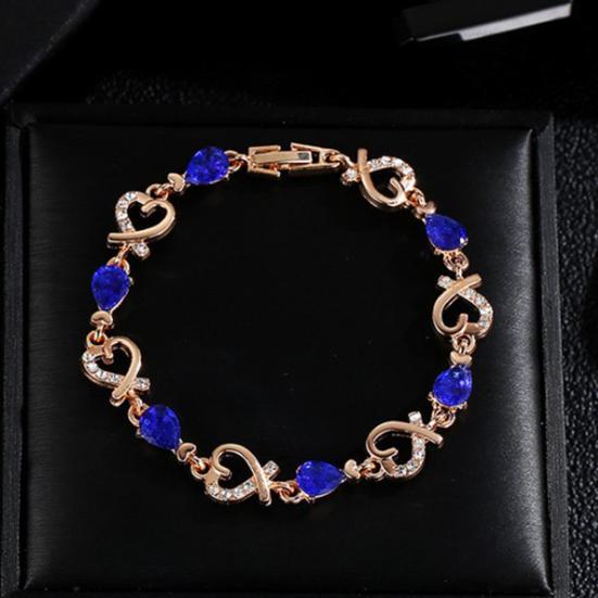 Heart Hollow Women Bracelet Zinc Alloy Colorful Rhinestone Chain Bracelet Jewelry Accessory