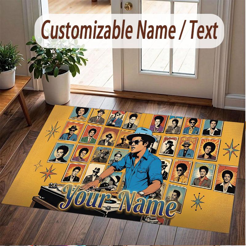 Custom Name Crystal Velvet Rug,Bruno Mars Comfortable Anti Slip Floor Mat For Room Decoration