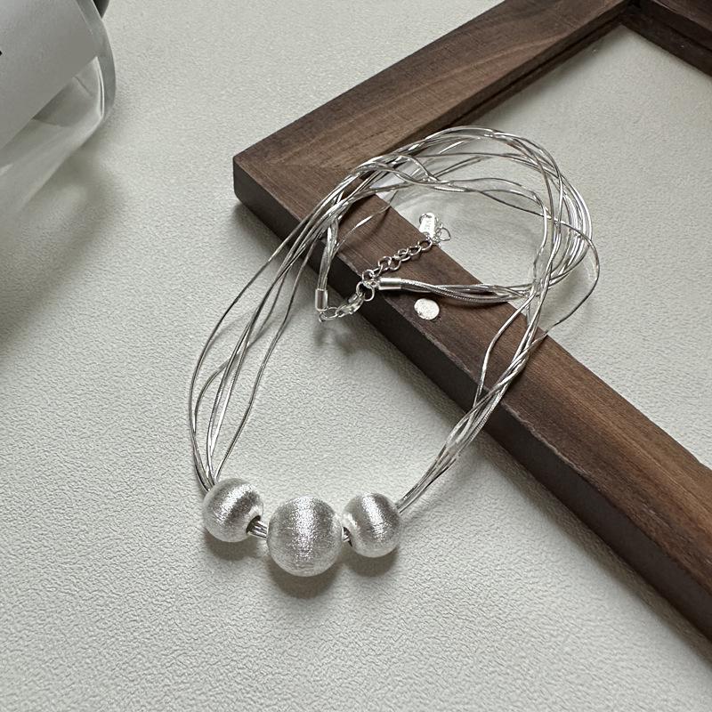 

S925 Sterling Silver Korean Brushed Texture Sparkling Clavicle Necklace Sterling Silver