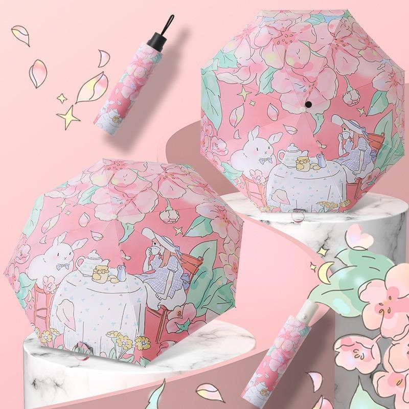 Automatic three-fold umbrella cartoon digital folding umbrella vinyl anti-ultraviolet sunscreen sun umbrella