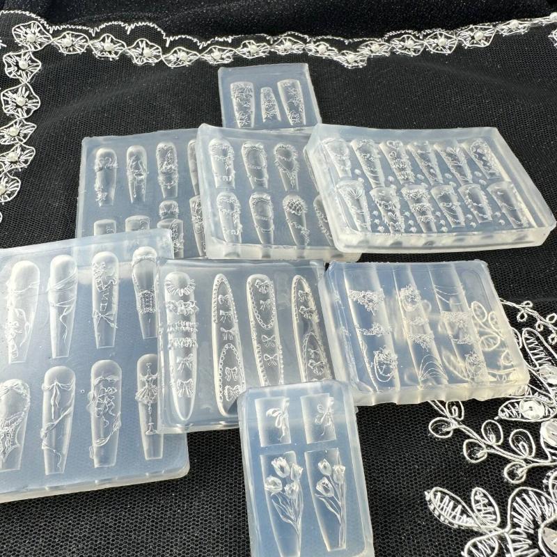 French Lace Chain Flowers 3D Acrylic Mold Swan Nail Art Decorations Diy Silicone Decorated Nail Art Templates Nails Mold Tool