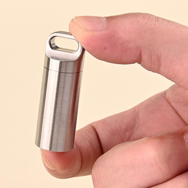 Small Keychain Pills Holder Small Watertight Stainless Steel Case For Organizing Camping Gear And Emergency Tool