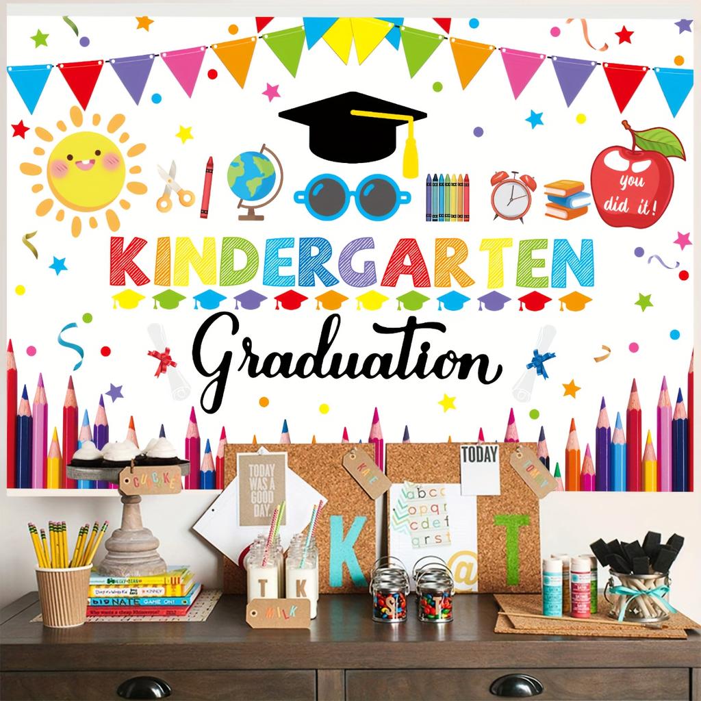 Kindergarten Graduates Photography Background, Congratulations To the Class of 2024 Graduation Ceremony Background Photo Booth