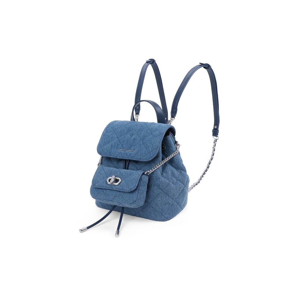 New CHARLES&KEITH Fabric Backpack Combo Bag Trumpets Women's Dark Denim Blue CK2-60151400-1