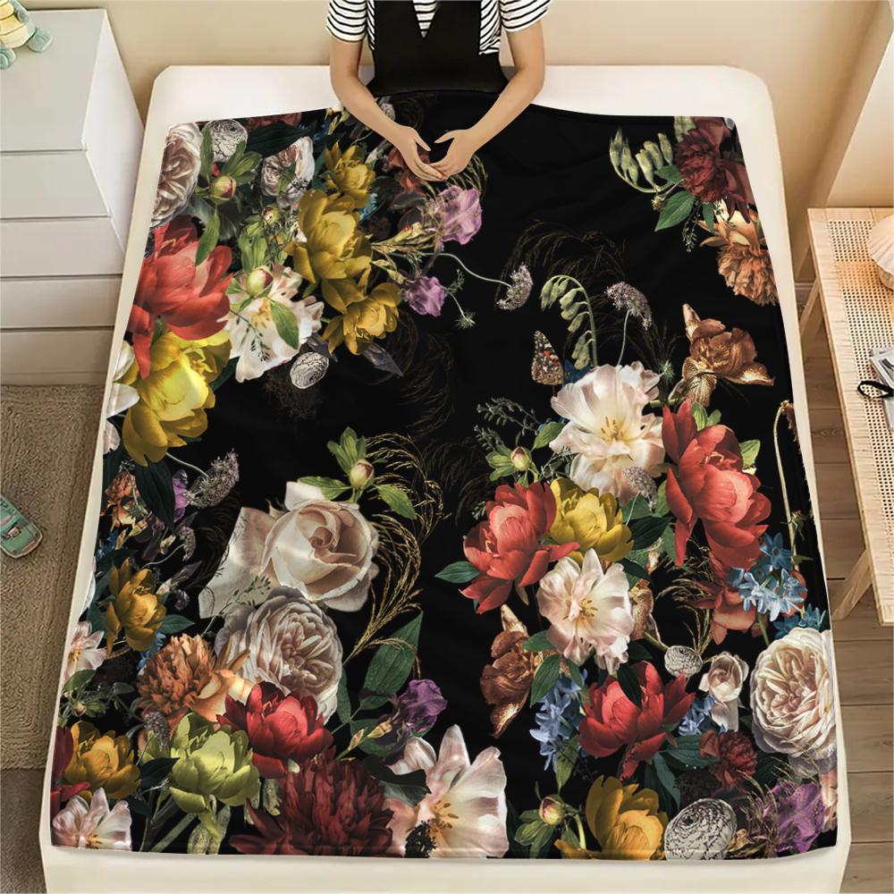 1Pc Vintage Floral Bird Print Flannel Blanket, High quality Comfortable for All Seasons, Home Decor, Warmth and Comfort, Perfect for Gifts