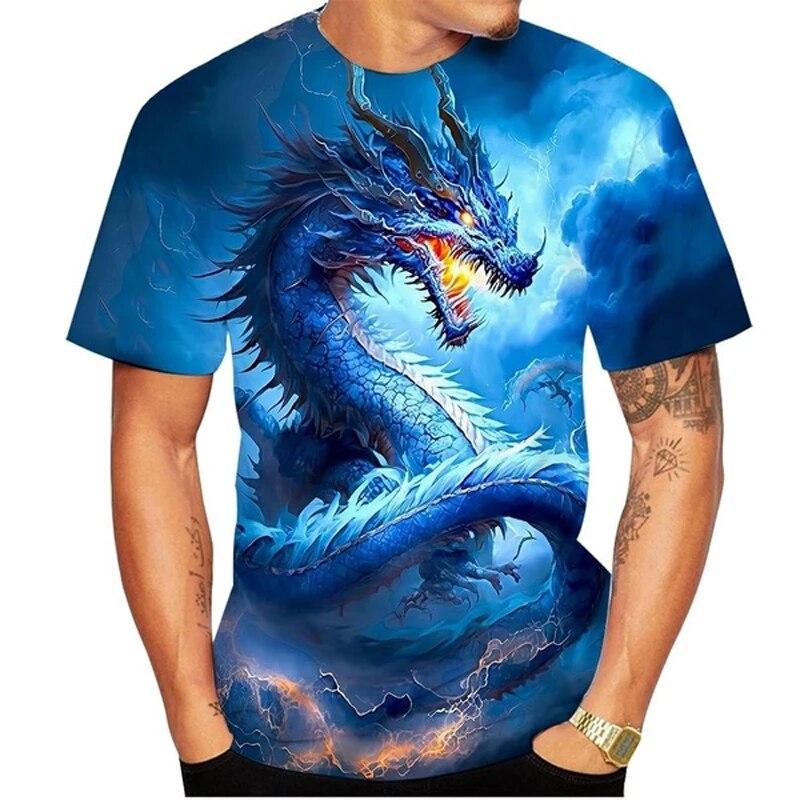 Fashion Dragon Graphic T Shirts For Men Summer Trend Casual Cool Totem Harajuku Printed Round Neck Short Sleeve Tees