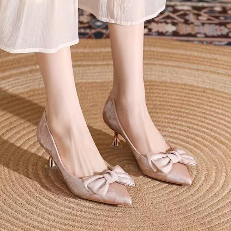 Fashion 2025 Pointed Toe Women Super High Heels Shoes Elegant Shallow Bow Pumps Summer Designer New Stilettos Fashion Shoes