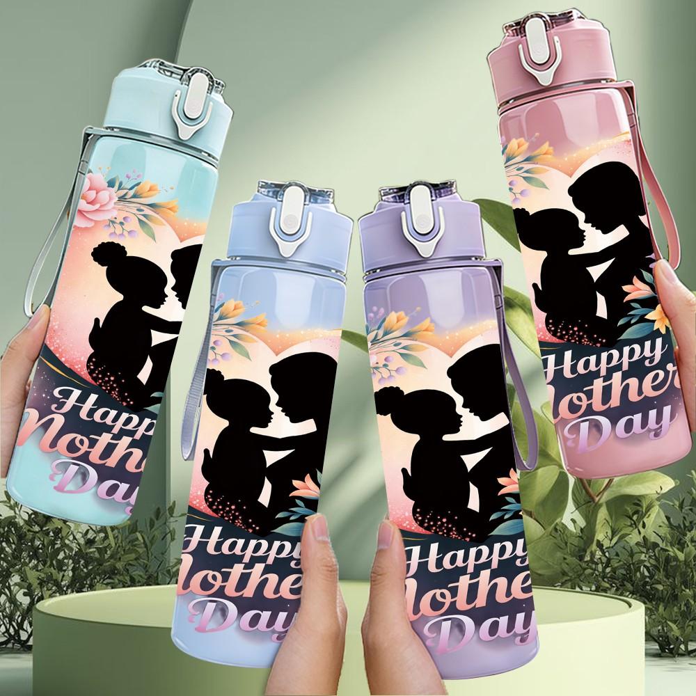 1PC Mickey Mom Happy Mothers Day Print 750ml Color Plastic Sports Water Bottle Leakproof Flip Straw Lid Suitable for Sports Office Home Use