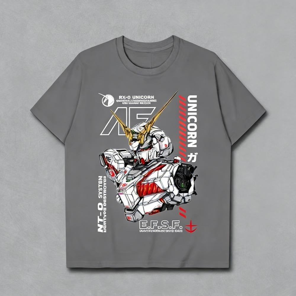 Gundam RX0 Unicorn Unisex Pure Cotton Tshirt 2026 Summer Hot Anime Print Loose Casual Parentchild Short Sleeved Top