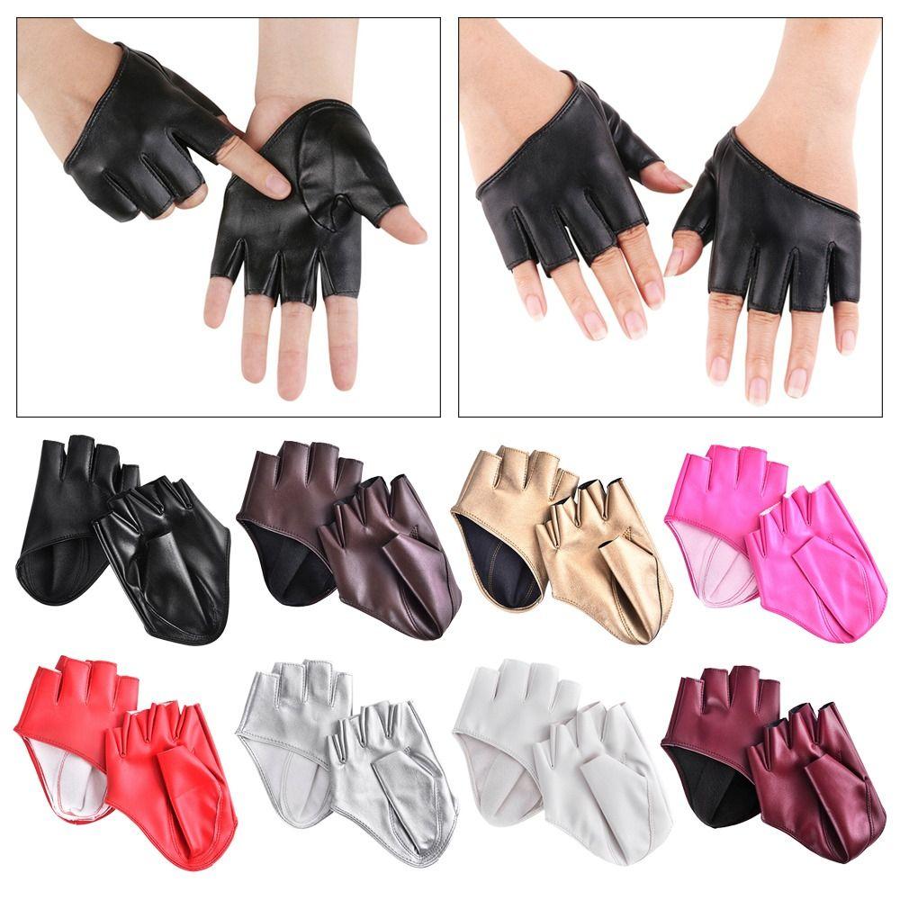 Women Men Dance Mittens Five Finger Gloves Ladys Driving Dress Cosplay  Mittens PU Leather Gloves