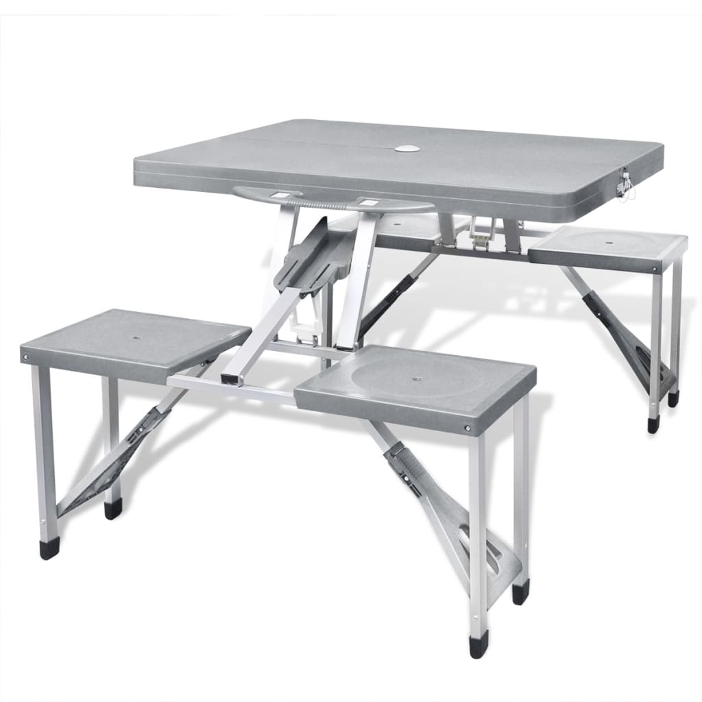 Folding Camping Table with 4 Stools Extra Lightweight Aluminum Gray