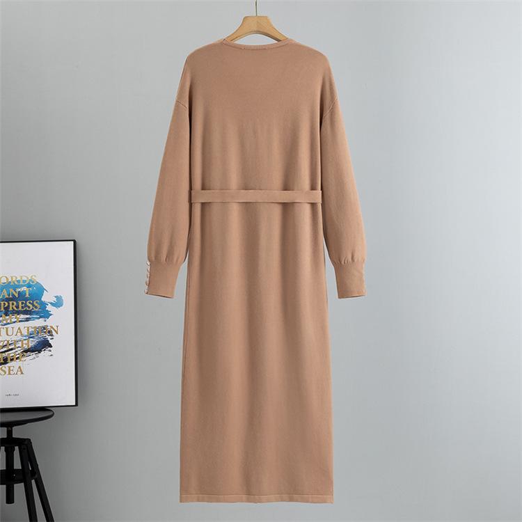 V-neck Bottom Knitted Long Dress Loose Large Size Solid Color Women's Dress