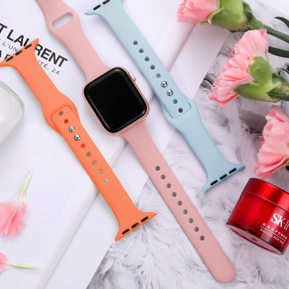 Soft Slim Silicone Sports Band for Apple Watch 5 4 3 2 1 38MM 42MM Bands Rubber Watchband Strap for Iwatch Series 5 4 40mm 44mm
