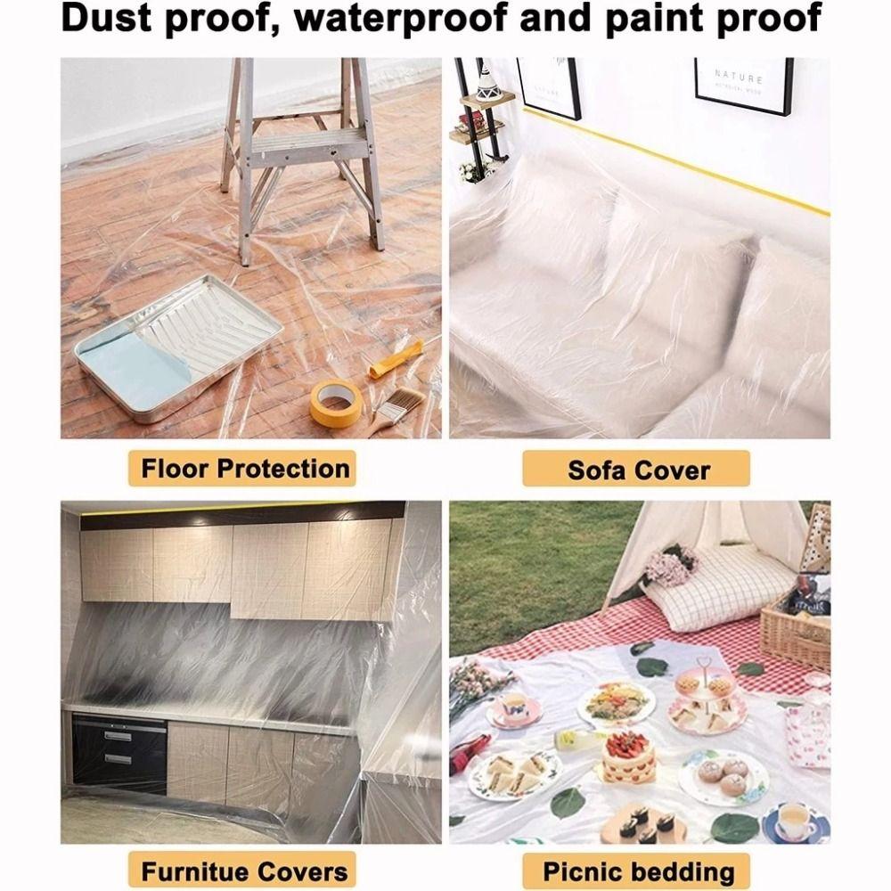 12M/20M Pre-Taped Masking Film Durable Furniture Dust-proof New Automotive Paint Coverage