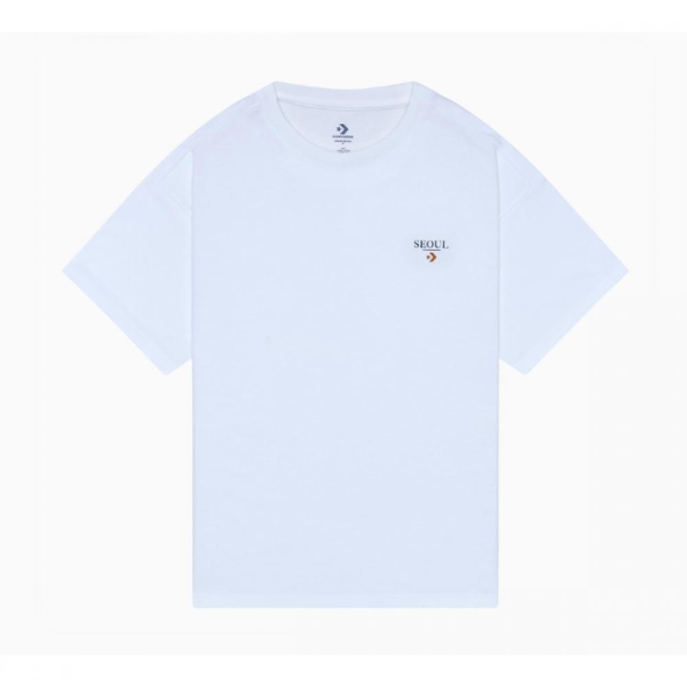 Converse Seoul CiTy Bungeo Bread Back PrinT ShorT Sleeve T shirT Oversized whiTe