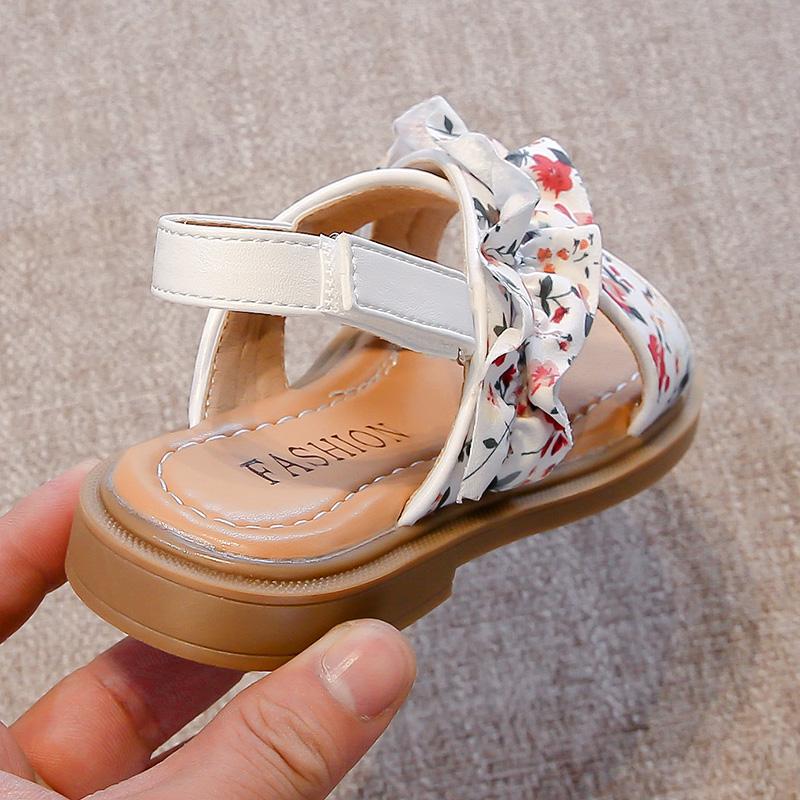 2025 Summer New Kids Beach Sandals for Girls Anti-slippery Sole Toddler Open-toe Shoes with Floral Straps Princess Boho Style