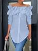 Women's Off Shoulder Long Sleeve Blouse Loose Fit Elegant Solid Color Ruffle Collar Shirt