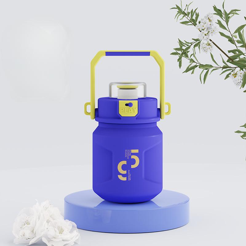T Barrels Vacuum Cup Stainless Steel Portable Strap Cup with Straw Good-looking Student Children Kettle Big Belly Cup