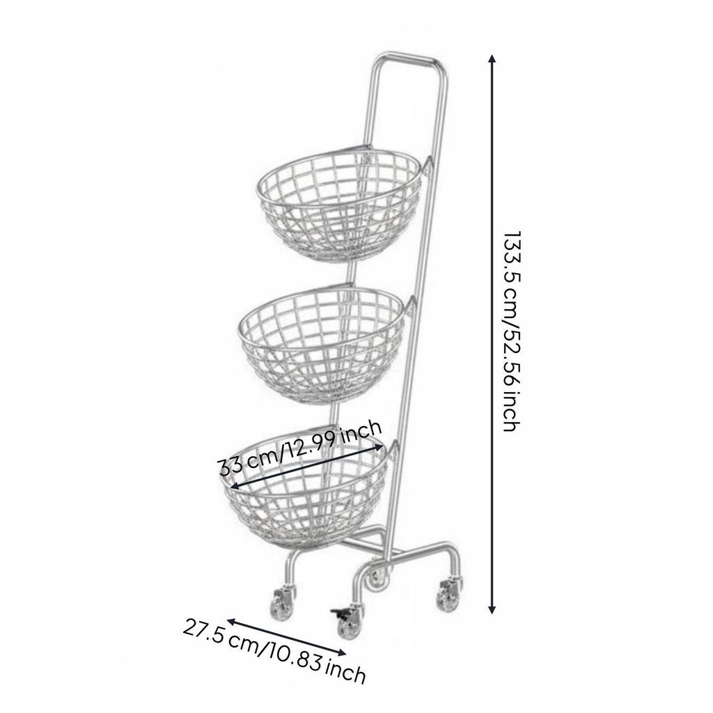 Kitchen Vegetable Trolley Multi-Purpose Metal Wire Fruit Basket Intended