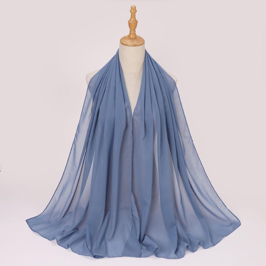 Ethnic Pearl Chiffon Hijab Scarf - Single Color, Long Style for Middle East & Africa