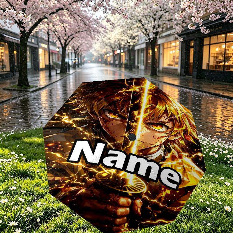Custom Name Personalized Demon Slayer Print Umbrella, Auto Open Close, 8‑Rib Sturdy Frame, Commute Camping Hiking Use, Birthday Gift