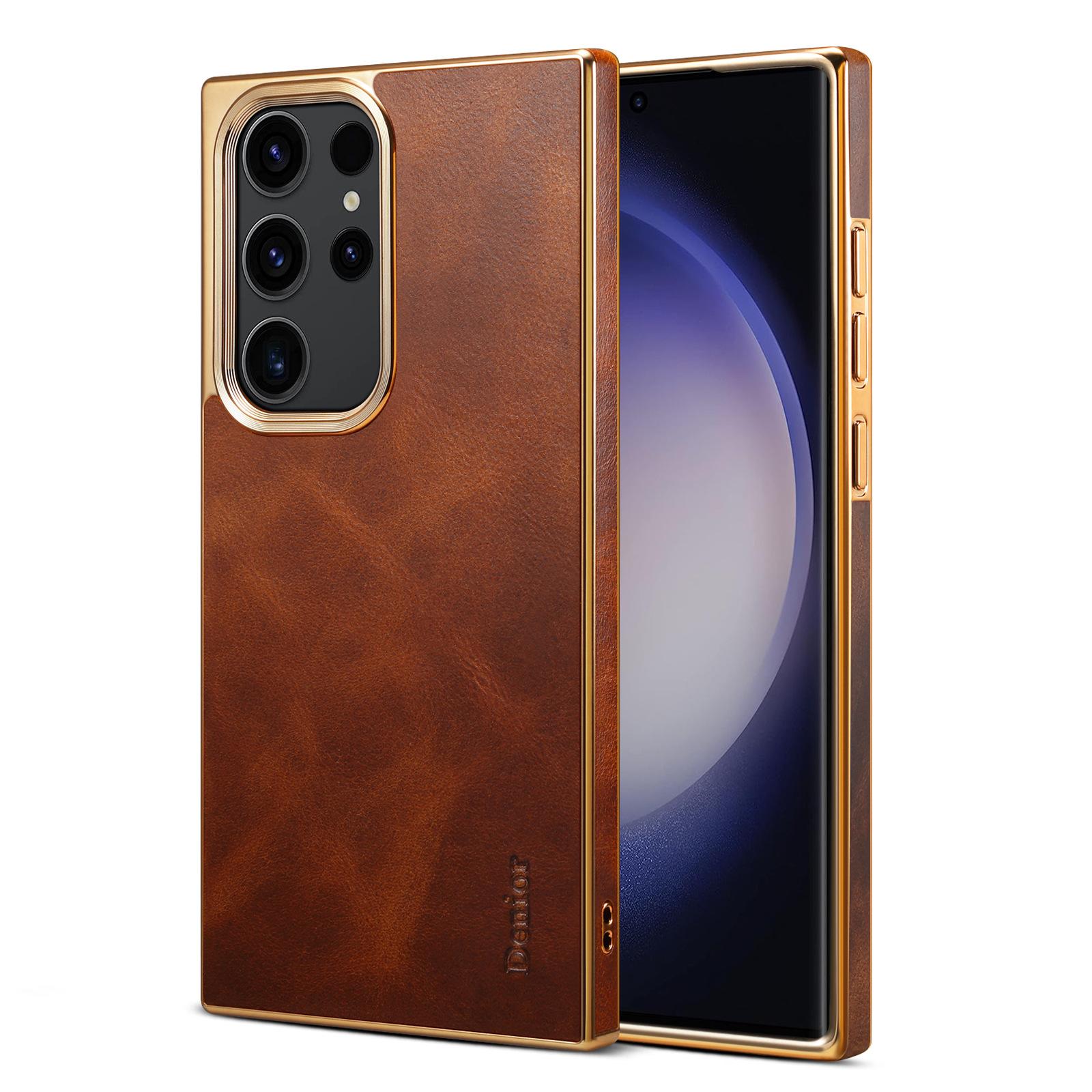 

Подходит для Samsung S24Ultra Oil Wax Calfskin Mobile Phone Case Protective Case S23UltraS23PlusS23 S23 Ultra коричневый