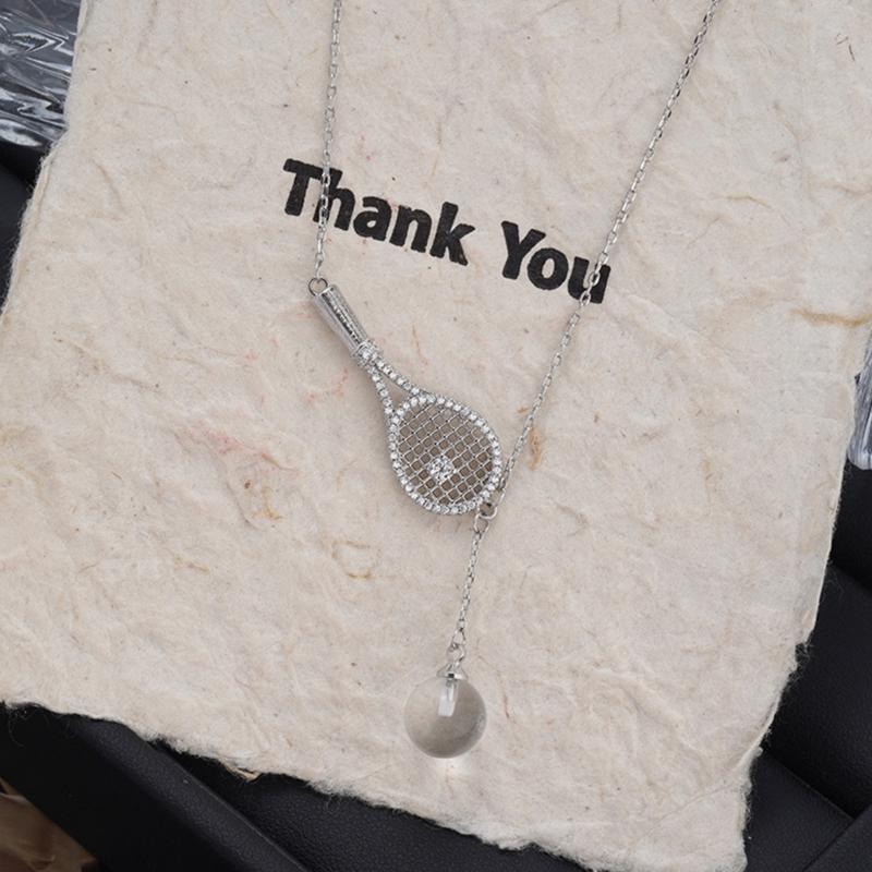 Elegant Badminton Racket Necklace With Crystal Accents Copper Jewelry For Women Gift