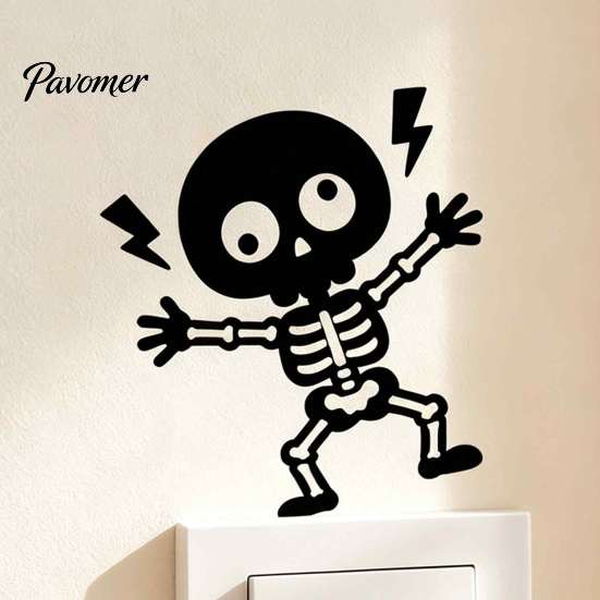 Wall Decoration Sticker Electric Shock Skeleton Switch Sticker, Cartoon Holiday Decal Self Adhesive Light for Bedroom Living Room