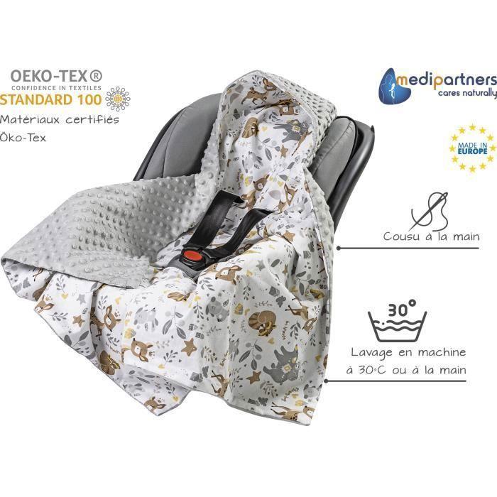 Medi Partners Couverture siège pour auto 100% Coton 85x85cm Couverture Douillette pour Poussette (Cerf et Minky Gris)