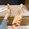 Large size slippers, new Korean version of high-heeled sandals, thin heels, one-word transparent with bag head and half-towed outer slippers
