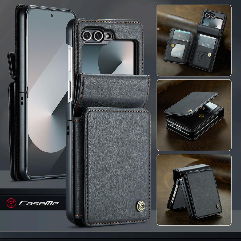 Für Samsung Galaxy Z Flip7 FE 5G Hülle mit RFID-Blockierung 5 Kartenfächern CASEME C22 Leder-Rückseite