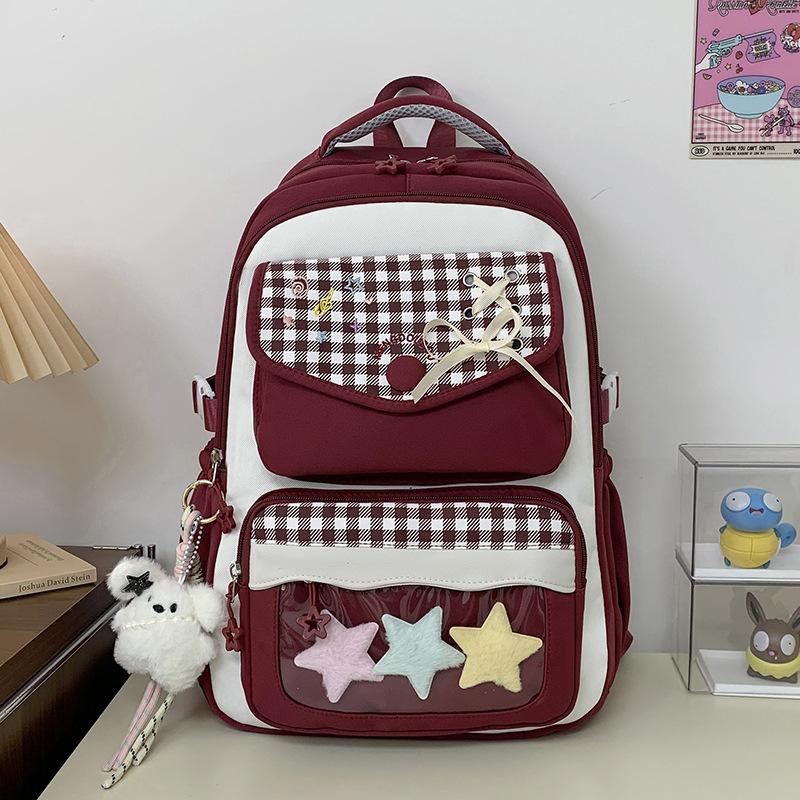 Schoolbag female high-value cute primary school students contrasting color backpack Korean version ins college style junior high school backpack