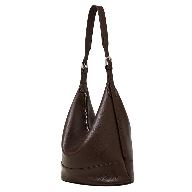 Genuine Leather Large-Capacity Work Commuter Bag Light Luxury High-End Feeling First Layer Cowhide Versatile Oblique Span Bucket Bag