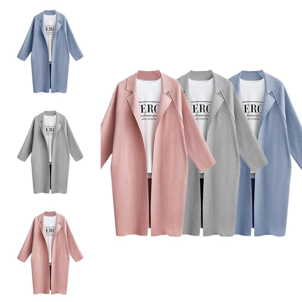 Stylish And Versatile Medium Long Suit Collar Coat With Long Sleeves In Pink Blue Gray