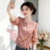 Women's Summer 2026 Slimming Seven-Sleeve Side Tie Commuter Shirt