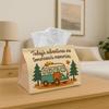 1pc Textual Tissue Box - Camper Adventure Print, Durable Fabric Decorative Storage for Kitchen, Living Room, Bedroom, Car - Multi-Functional Holiday H