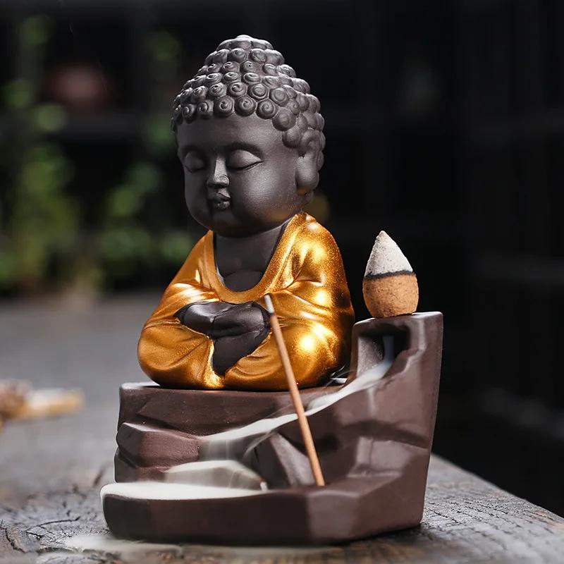 1pc Zen Incense Buddha Waterfall Backflow Incense Burner Incense Stick Holder Home Ornament Decor Zen Decor Tea Pet -No Incense