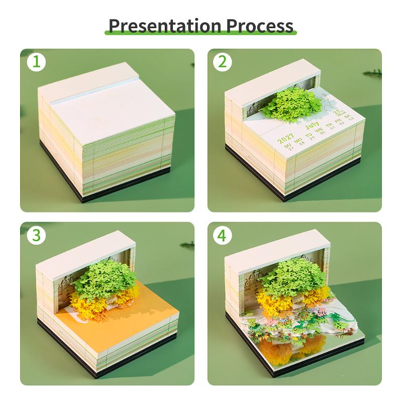 Time Piece Calendar 2027 Desk Calendar With Led Light 3D Tear-Away Calendar Paper Carving Art Memo Pad Notepad Desktop Decor