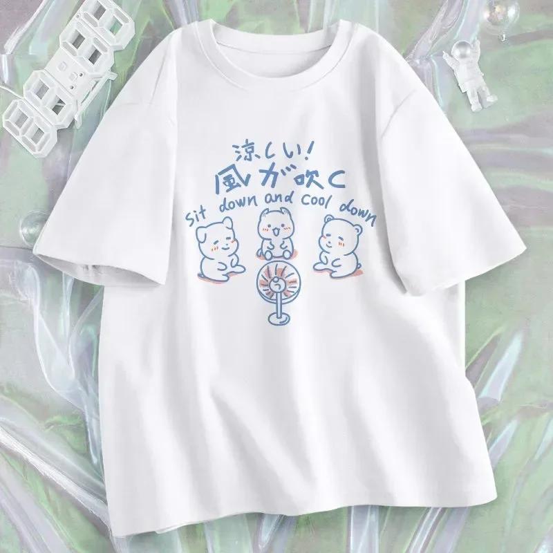 Korean Fashion Tees Summer Kawaii T-shirt Japanese Cartoon Cute Cat Short Sleeved Tshirt Pet Graphic Blouse Streetwear Clothes