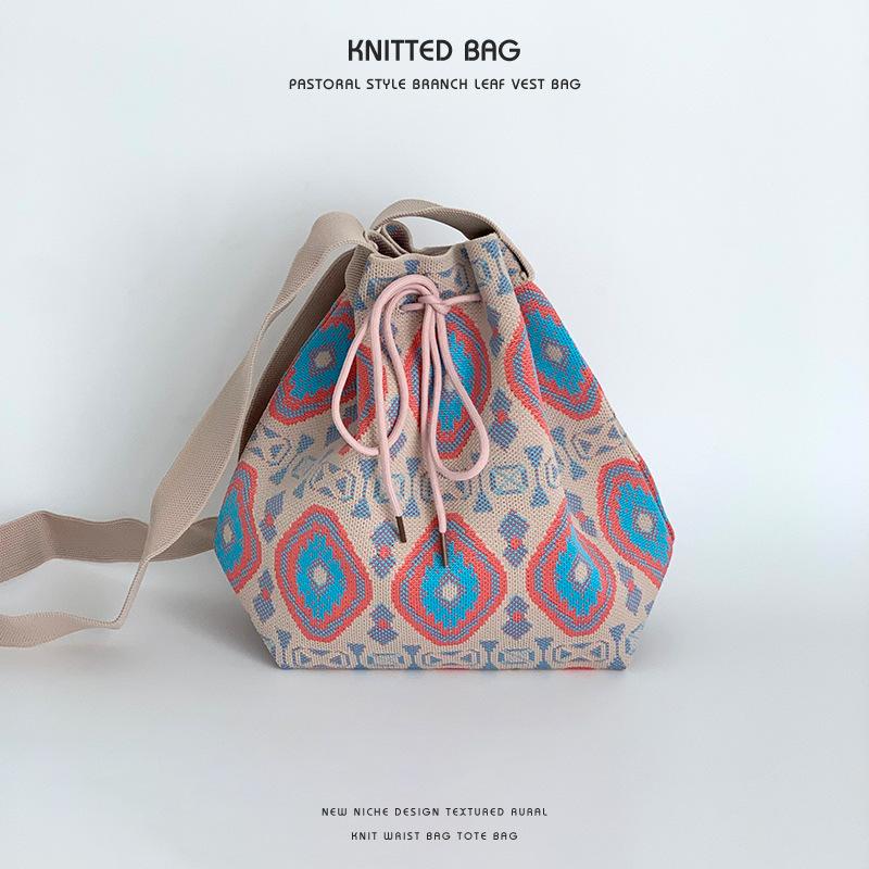 Axelremsväska Trendig och Mångsidig Hinkväska Multifunktionell Snörväska Enkel Axelväska